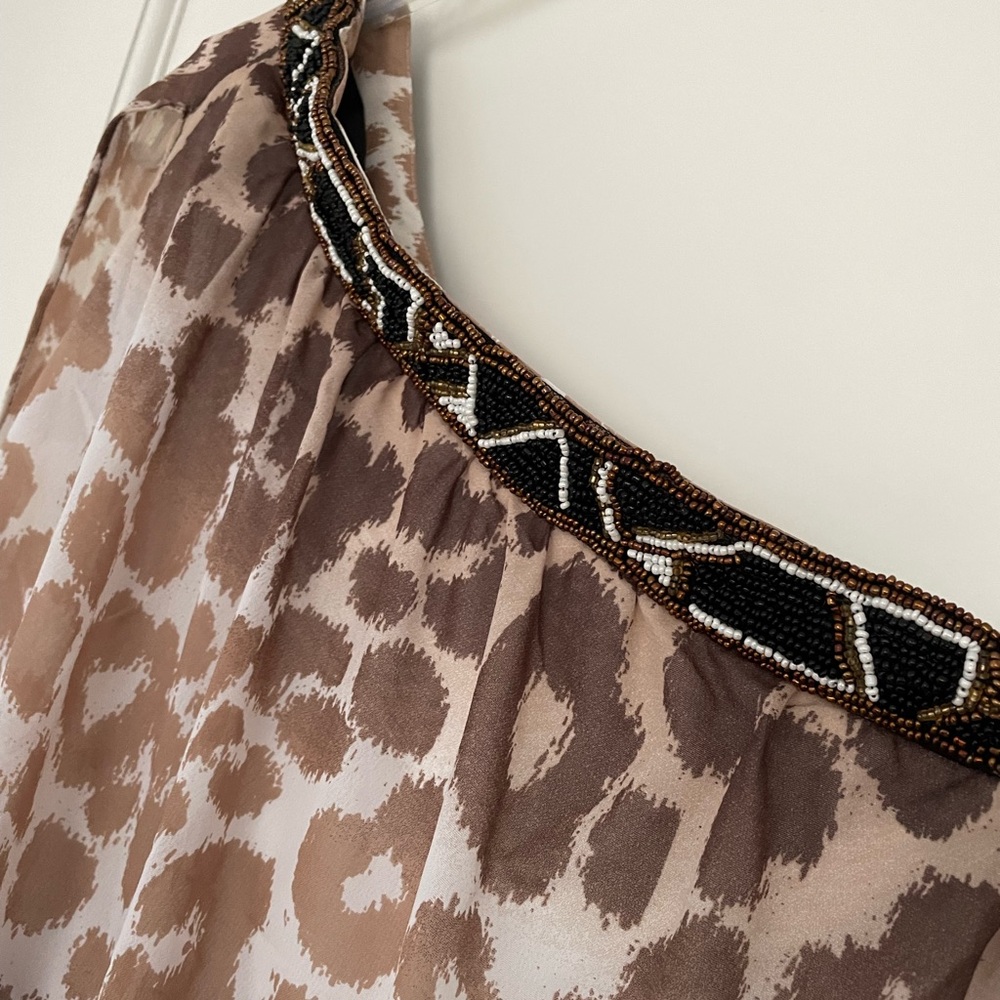 Bebe one shoulder cheetah print dress‎ with beading - Picture 6 of 8